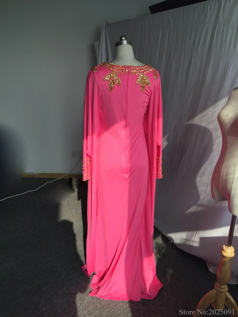 Robe de soirée longue style sirène, tenue de bal, Kaftan, manches longues, perles, pierreries, islamique, dubaï, 2019