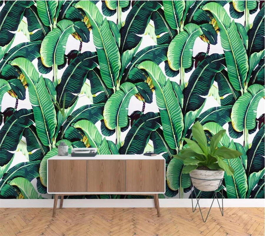 beibehang Custom wallpaper 3d photo murals European retro hand-painted rainforest plants banana leaves garden mural 3d wallpaper