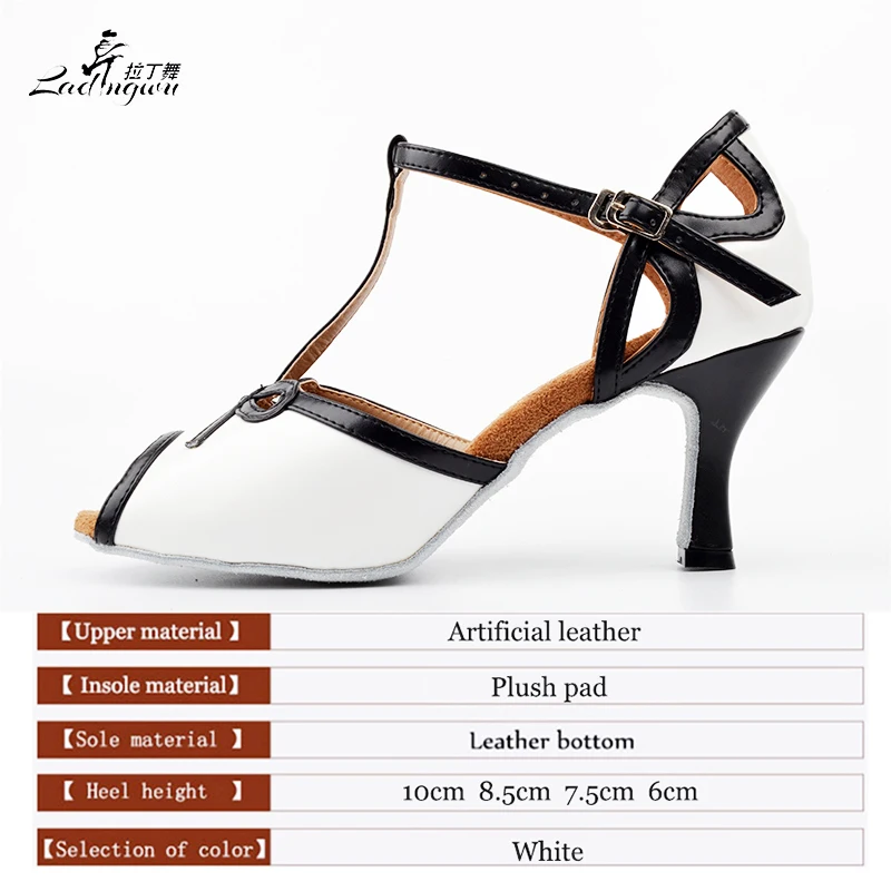 Ladingwu New Wholesale Shoes For Ballroom Dancing White Artificial Leather Dance Shoes Latin Woman Salsa Plush Pad Soft Bottom