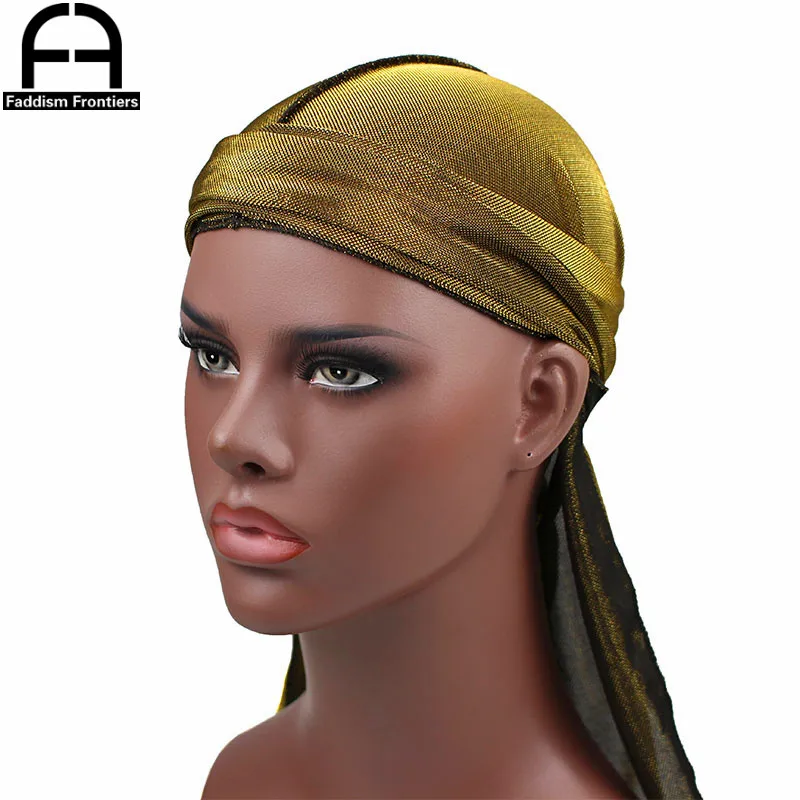 New Men\'s Shiny Mesh Durags Turban Hat Bandanas Breathable Men Durag Doo Rag Headwear Headband Hair Accessories Waves Caps
