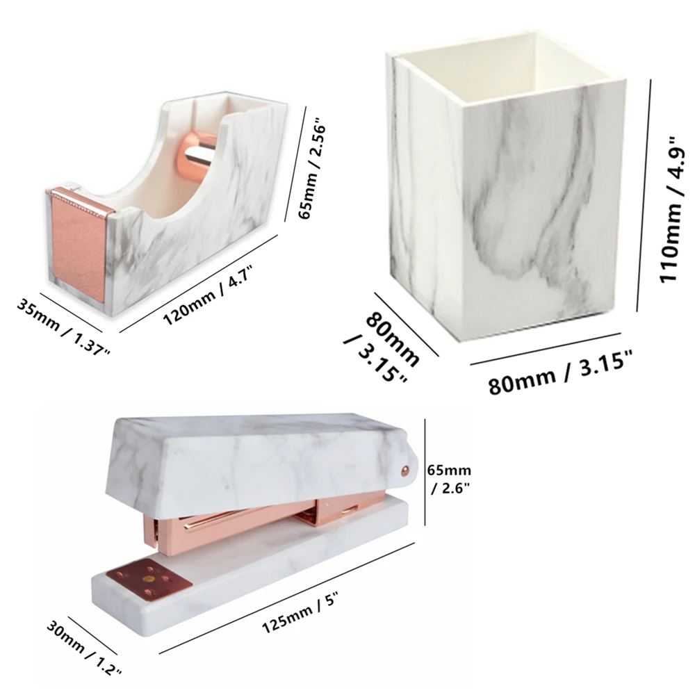 "Kit de papelaria branco de mármore,