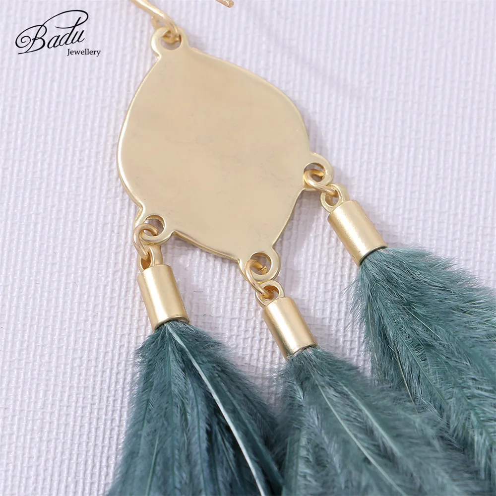 Badu Vintage Ostrich Feather Earring Long Drop Women Winter Autumn Winter Earrings Light Feathers Christmas Jewelry Wholesale