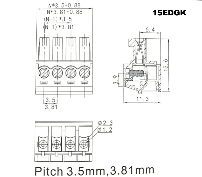 50 Stück 3,81mm Rastermaß Schraubklemmen-Steckverbinder 15EDGK Rechtwinkliger Pin 2P 3P 4P Stecker/Buchse Steckbarer Verbinder Morsettiera – Detail 3