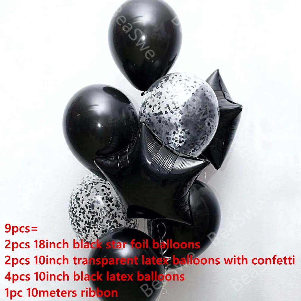 9 cái/lốc 18 inch màu đen sao lá bóng bay 10 "trong suốt màu đen confetti latex globos theme đảng cưới sinh nhật trang trí nội thất helium