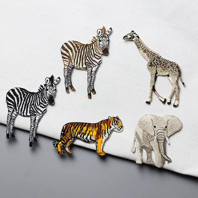 High Quality Tiger Elephant Giraffe Animal Embroidery Patches for Clothes Decoration 3D Diy Zebra Clothing Accessories Ironing