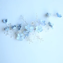 Jonnafe Light Blue Floral Hair Comb Wedding Accessories Pearls Bridal Hair Jewelry Handmade Women Ornaments