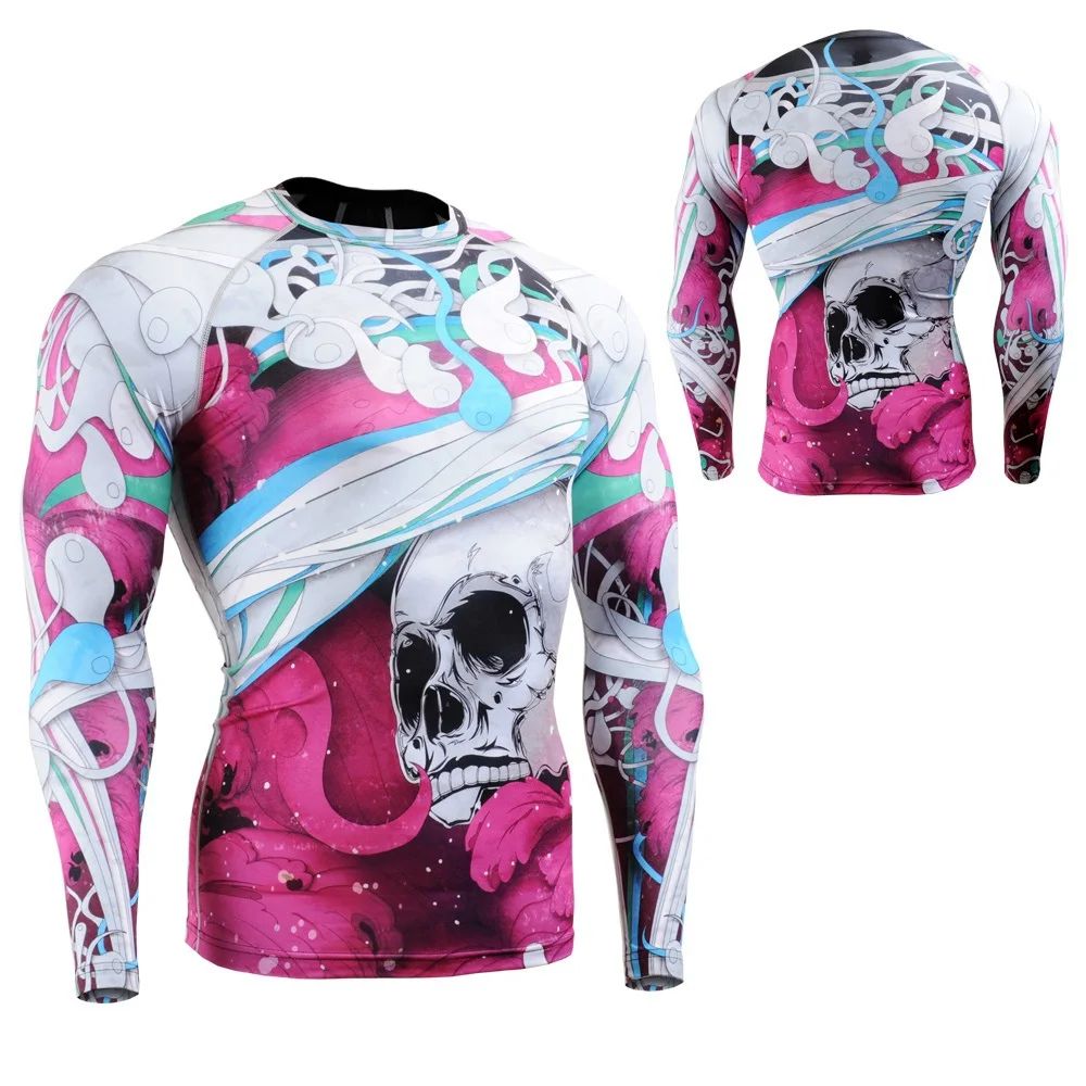 

Technical Graphic Second Skin Rash Guard Mens Long Sleeves Compression Shirt MMA GYM Crossfit Running Yoga Fitness Tights S-4XL