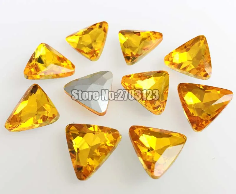 Factory sales golden yellow Triangle AAA Glass Crystal pointback loose rhinestones,Mobile phone/nail art/diy/ accessories