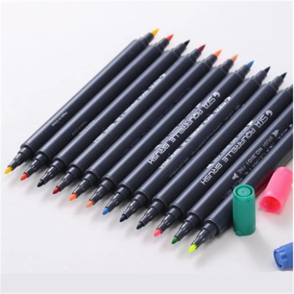 Double head Coloring Brush Pen 36 Color Set Flexible Brush Marker Water Color Pen Liquid- Ink Painting Supplies