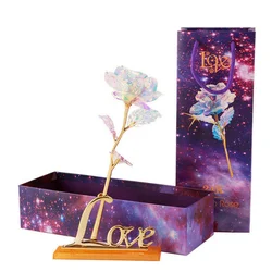 YO CHO fiori artificiali 24k oro rosa con scatola capodanno san valentino \ x27s regalo/presente stagnola fiori decorazioni per la casa Rose finte