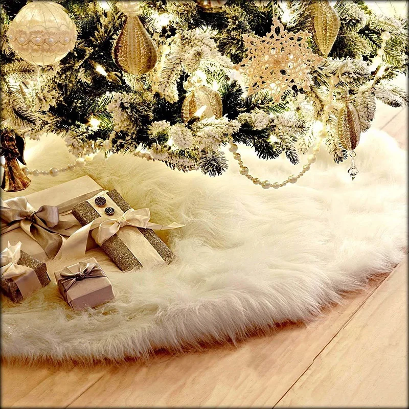 1Pcs60-152cm  White Plush Christmas Tree Skirts Fur Carpet Merry Christmas Decoration for Home Tree Skirts New Year Decoration