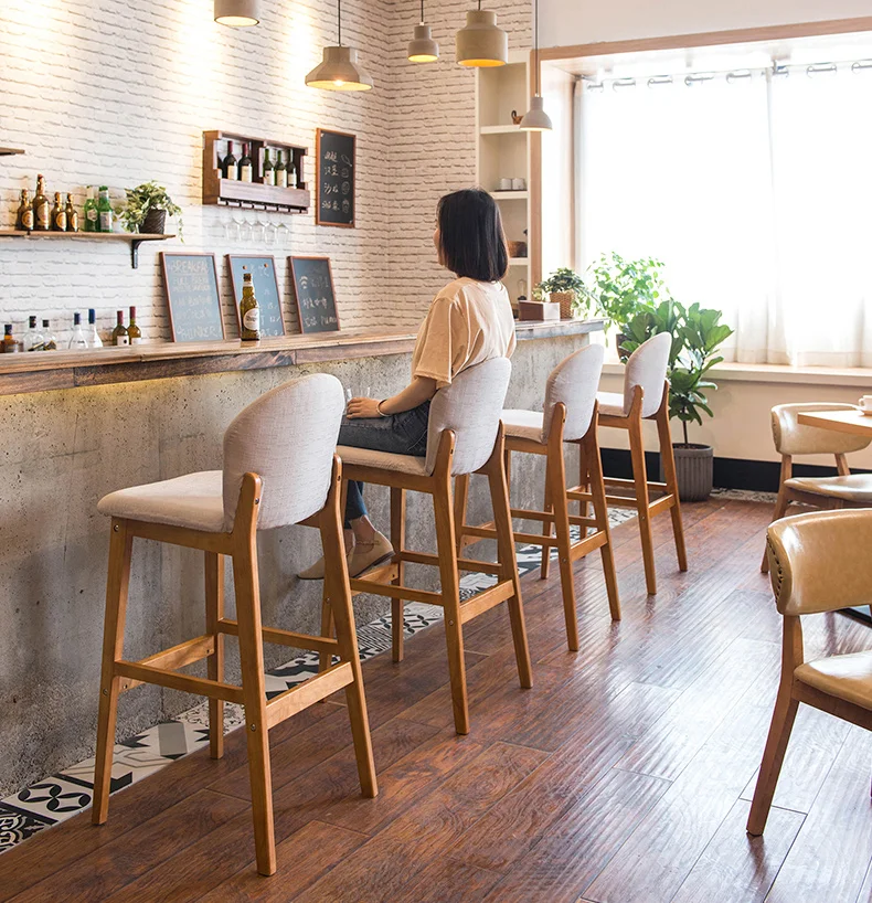 Sedia da bar moderna in legno massello minimalista, sgabello da bar con schienale alto, sgabello domestico