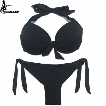 Eonar biquíni sólido maiôs feminino push up bikini conjunto corte brasileiro/fundo clássico fatos de banho sexy plus size