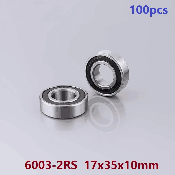 

100pcs/lot 6003RS 6003-2RS 6003 2RS RS 17*35*10mm Deep Groove Ball bearing rubber Shaft 17x35x10mm