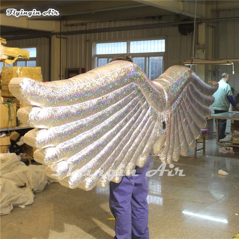 Luxury Adult Wearable Inflatable Angel Wings 2m Stage Performance Walking Blow Up Shiny Costume For Parade Show