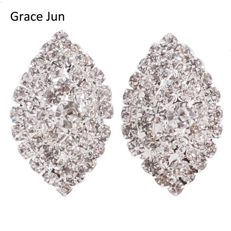 Grace Jun Bridal Rhinestone Crystal Big 3 Layer Geometric Style Clip Earrings Non Piercing for Women No Hole Ear Clip Hot Sale