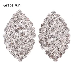 Grace Jun Bridal Rhinestone Crystal Big 3 Layer Geometric Style Clip Earrings Non Piercing for Women No Hole Ear Clip Hot Sale