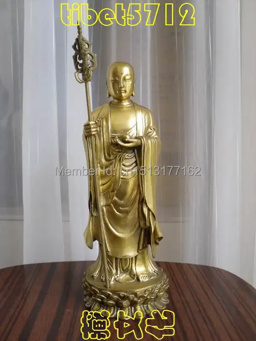 

23 cm tall nice looking standing Buddhist bronze Ksitigarbha buddha statue Bronze Finish Buddha Healing Statue