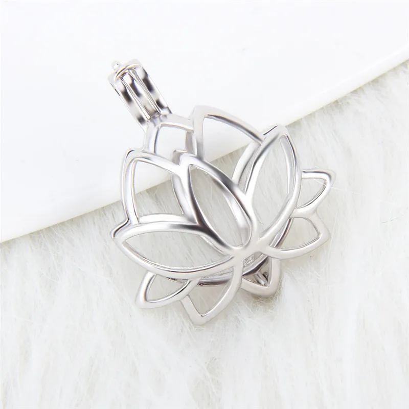 CLUCI 925 Sterling Silver Pendant Lotus Flower Charm Pendant for Women Jewelry Silver 925 Lotus Locket for 10-14mm Pearl SC365SB