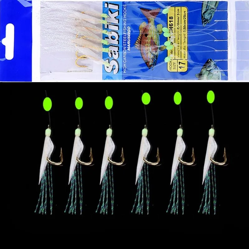 1PCS String Hook For Swivel Rigs Bait Jigs Fish Head Fishing Luminous Single Combination Fishhooks With 6 Small Hook