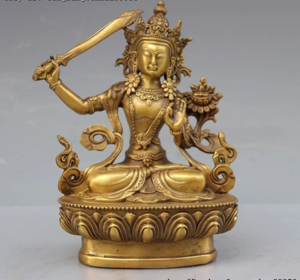 

15cm 20cm China Buddhism Copper Brass Manjusri Bodhisattva Kwan-Yin GuanYin Buddha Statue 6 inch 8 inch