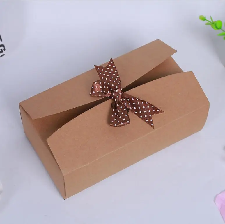 15pcs Large Paper Box with ribbon brown cardboard box carton DIY craft gift boxes large clothes/scarf package box party supplies