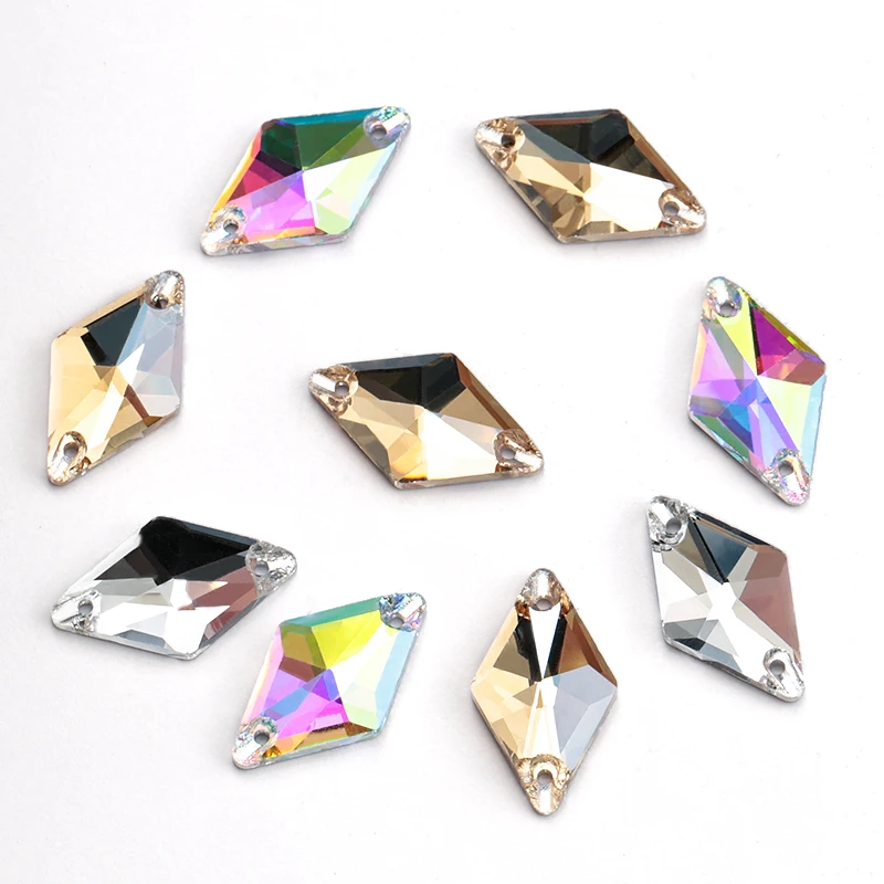 50pcs/bag Rhombus 11x19mm Sew On Rhinestone Glass Crystal Flatback Sewing Strass Wedding dress Clear/Crystal AB/Champagne