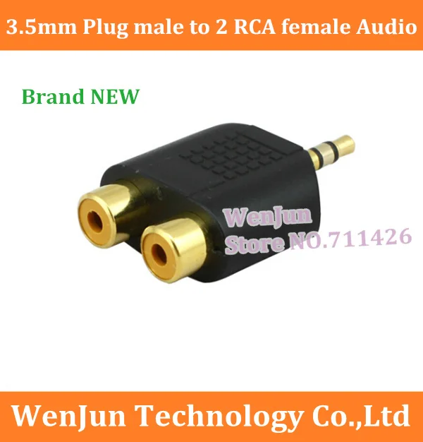 Free Shipping 3.5mm Plug male to 2 RCA female Audio Adapter Converter  Double lotus AV Audio adapter