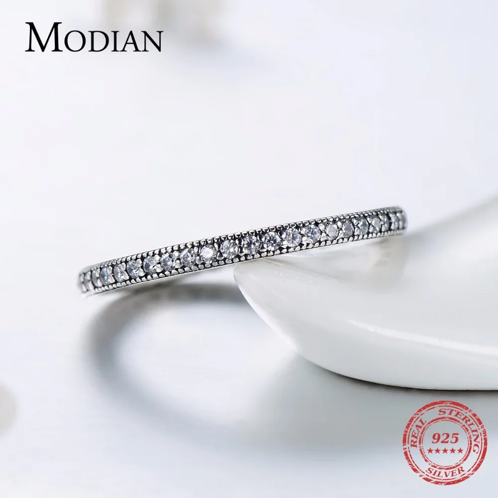 Modian Authentic 925 Sterling Silver Hearts Ring Clear CZ Fashion Stackable Vintage Classic Luxury For Women Engagement Gift