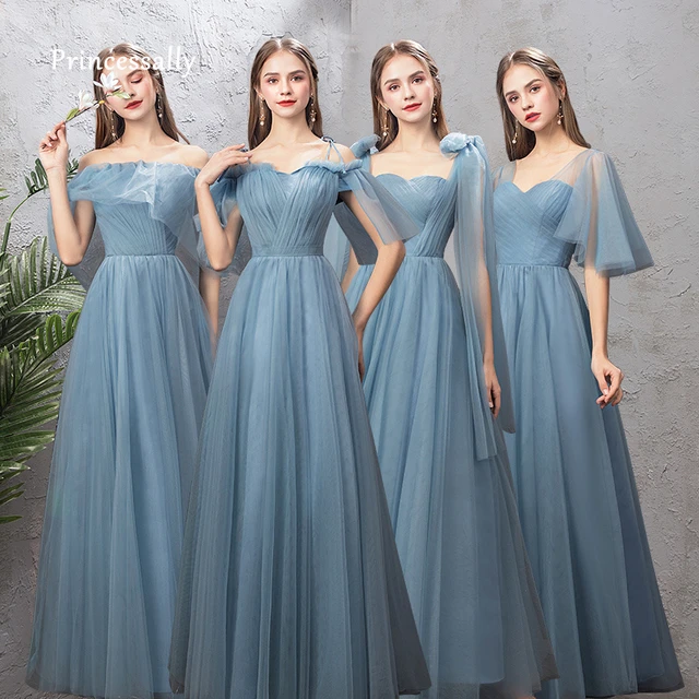 New Dusty Blue Bridesmaid Dresses Long Elegant Mismatched Formal Prom Dress For Farm Simple Gown Party Wedding Vestido Longo AliExpress 320