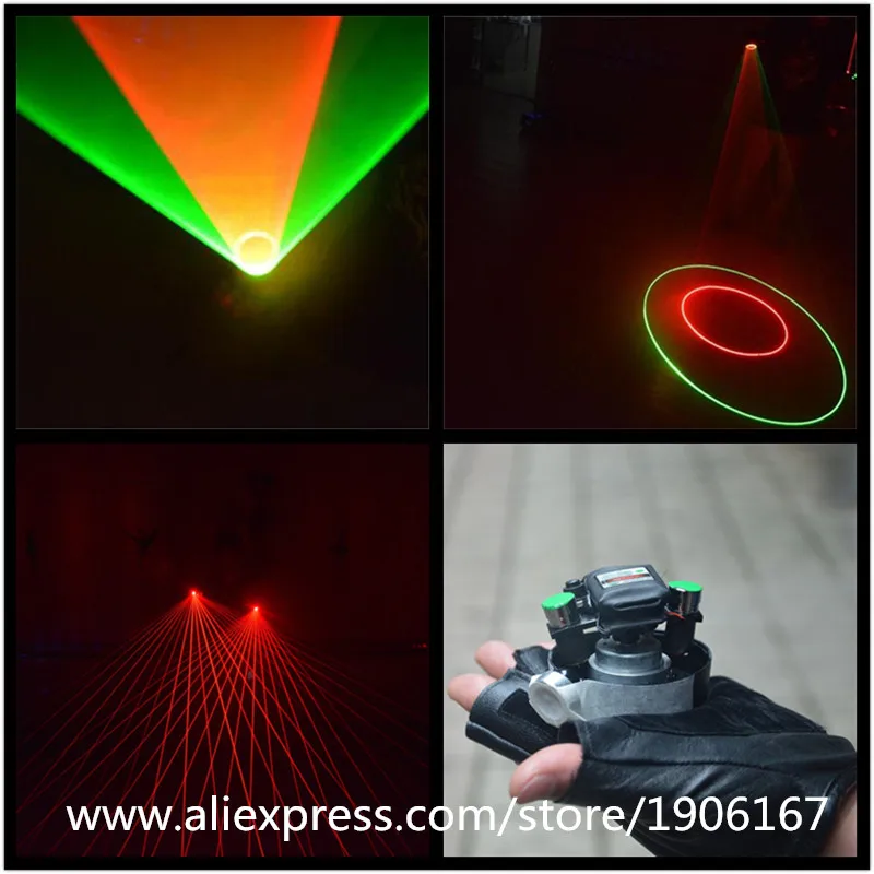 Green/Red Color Swirl Laser Man Show Gloves Laser Dance Show Party Vortex Laser Gloves With 6 Pcs Lasers 5 Red +1 Green