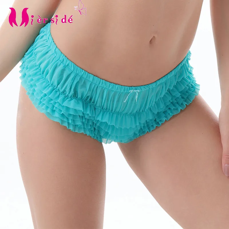 Mierside 2050 Hipster Chiffon Briefs Women Lace Ruffles Panty Sexy L/XL/2XL/3XL/4XL/5XL/6XL Underwear Women White/Blue/Black