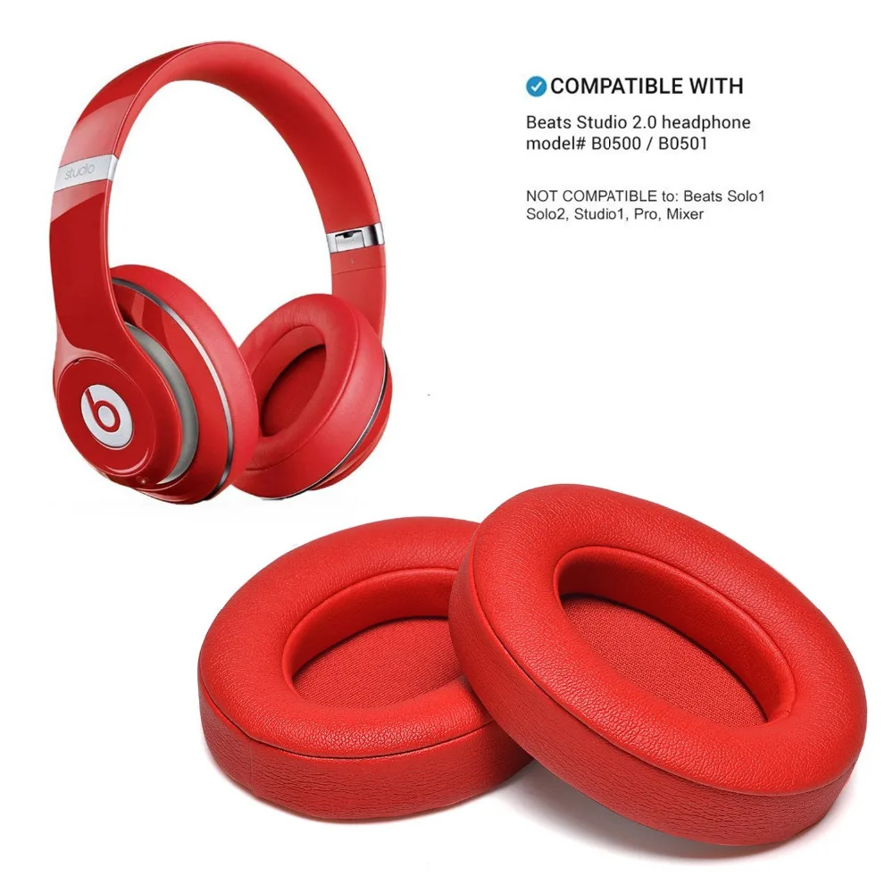 Beats Ear Cushion,  2 Pieces Red Foam Replacement Earpads forBeats Studio 2.0 Wired/Wireless B0500 B0501 Headphone & Beat