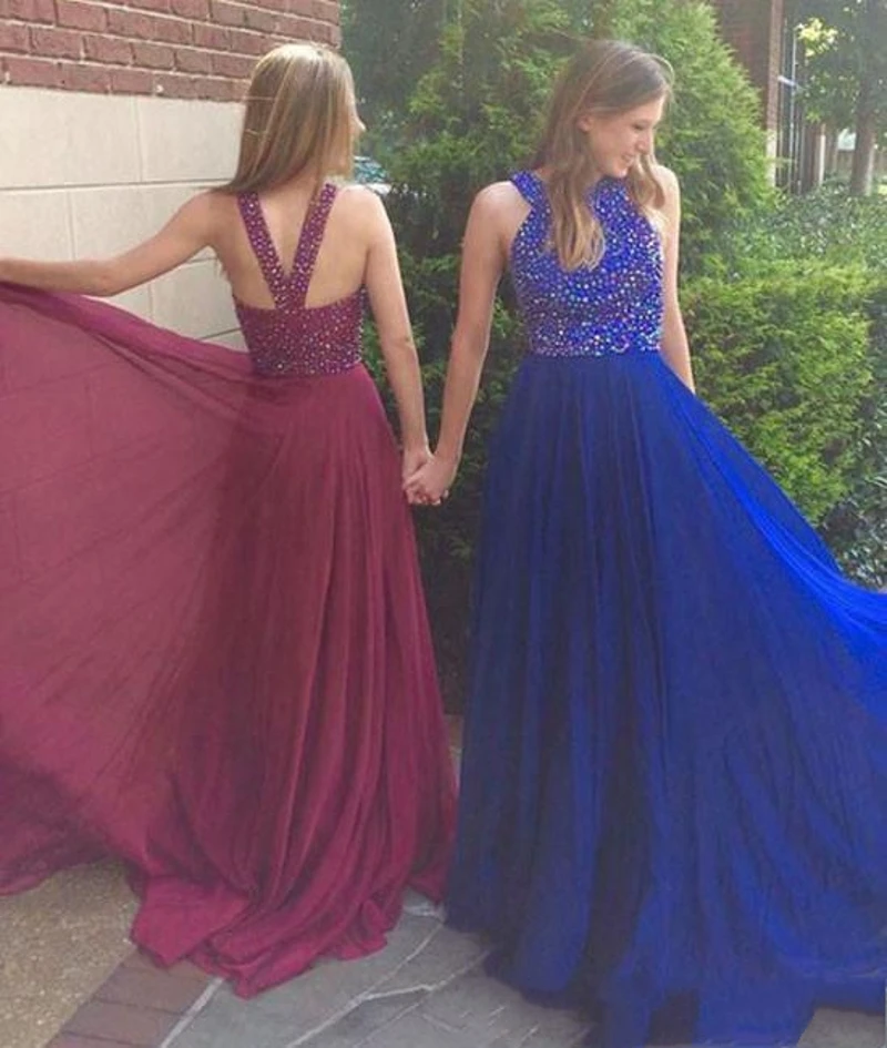 Customized Robe De Soriee Luxury Prom Dresses 2025 Jewel Beaded Top Chiffon Sweep Train Hollow Back Evening Party Pageant Gowns