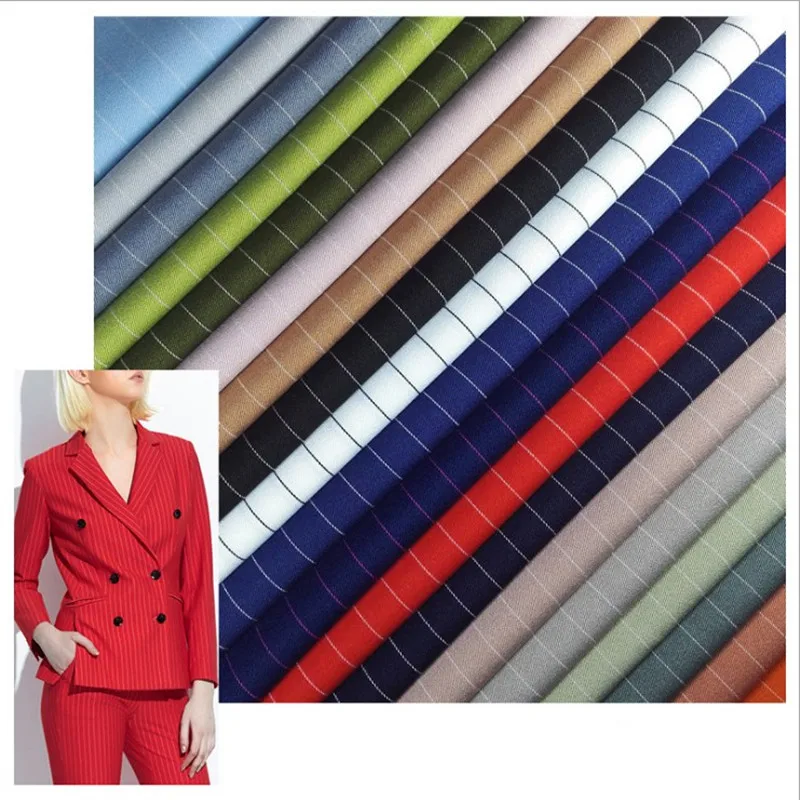 Pinstripe Twill Fabric Elastic Polyester Women Suit Uniform Dress Shirt Skirt Fabric DIY Handmade width 1.5m*length 1m