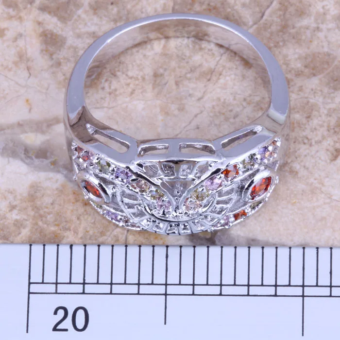 Delightful Multigem Purple Cubic Zirconia Silver Plated  Women's Ring Size 6 / 7 / 8 / 9 R1306