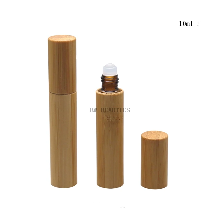 200Pcs/Lot 10ml Travel Brown Glass Essential Oil Roll On Bottle Bamboo Shell Glass/Steel Roller Ball Eye Cream/Acne removing