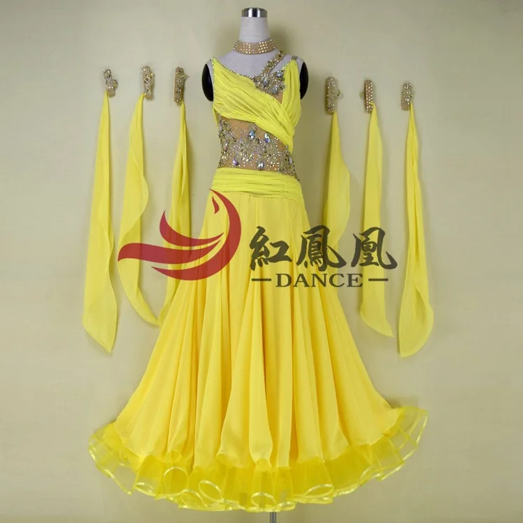 

High-end Yellow International Standard Ballroom Smooth Dance Competition Dress, /Ballroom Standard Tango Waltz Dance Dress