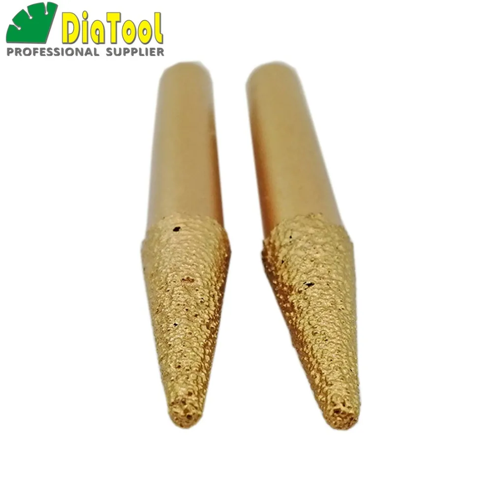 DIATOOL 2PK Vacuum Brazed Diamond Carving Bits, CNC Engraving Bits For Stone(10-3/30mm) Cone Type, Diamond Burrs