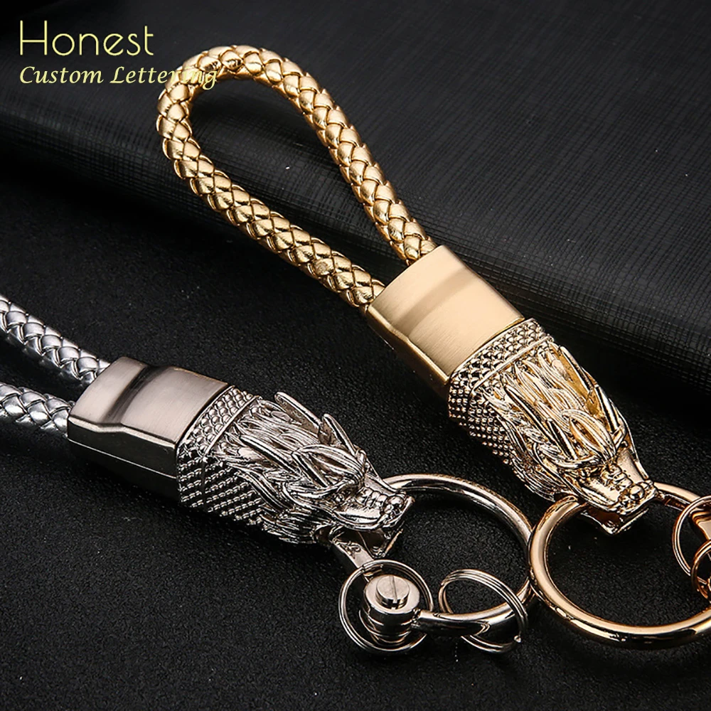 Honest High-Grade Custom Lettering KeyChain Dragon Car Key Chain Jewelry Genuine Leather Rope KeyChains Best Gift Bag Pendant