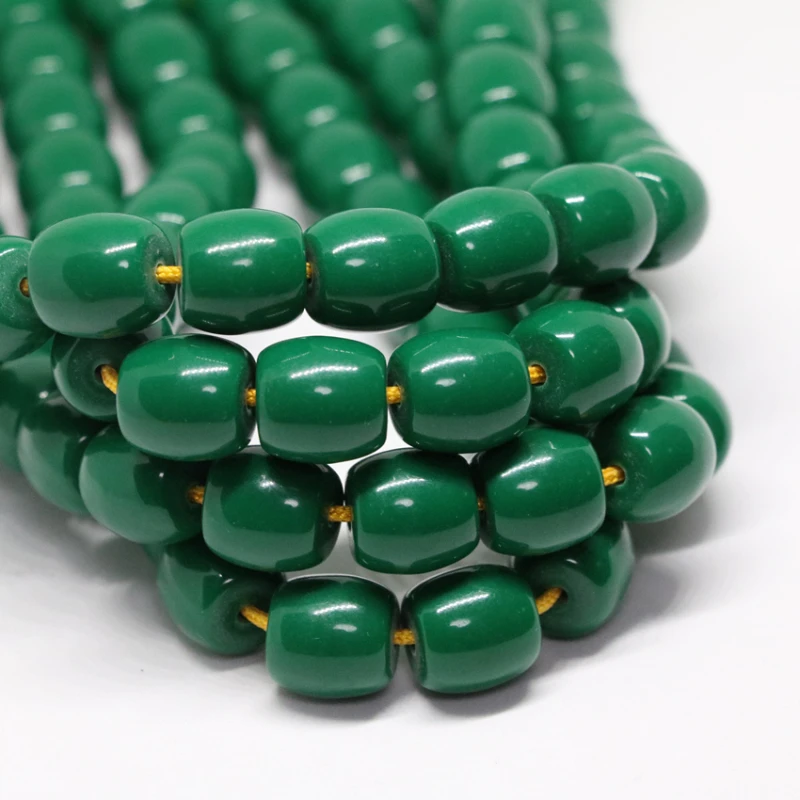 Green resin beeswax hot sell 9*9mm 10*10mm 12*12mm barrel loose rice shape beads fashin jewelry making 15inch B56