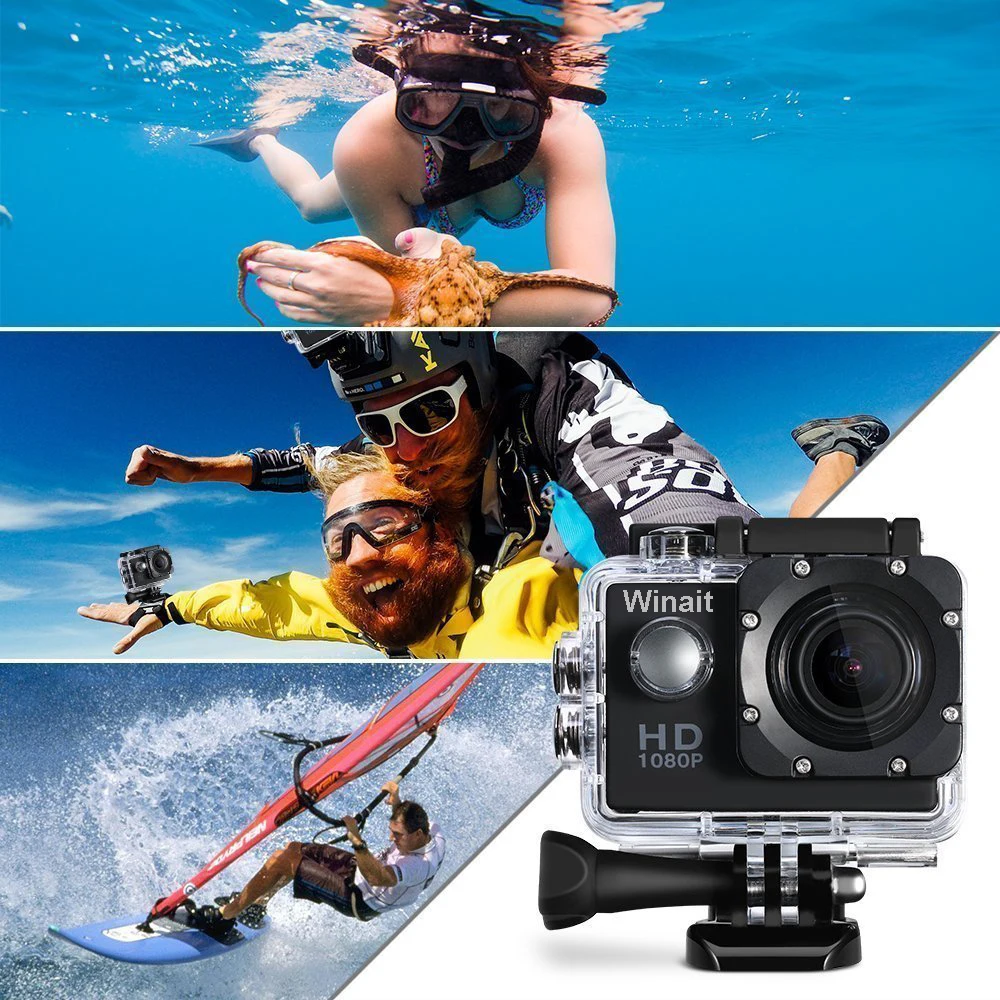 

Winait portable helmet action camera A7 2.0" HD 1080P disposable camera 30M underwater Surfing swimming diving