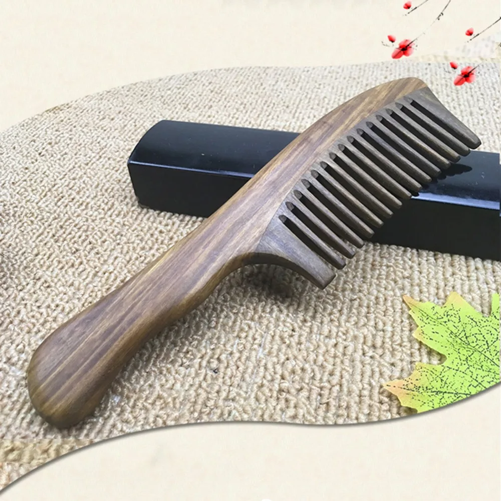 1PC Massager Comb Head Wide Tooth Comb Natural Wood Sandalwood Wood Hair Combs Wood Handle with Wide Teeth Comb