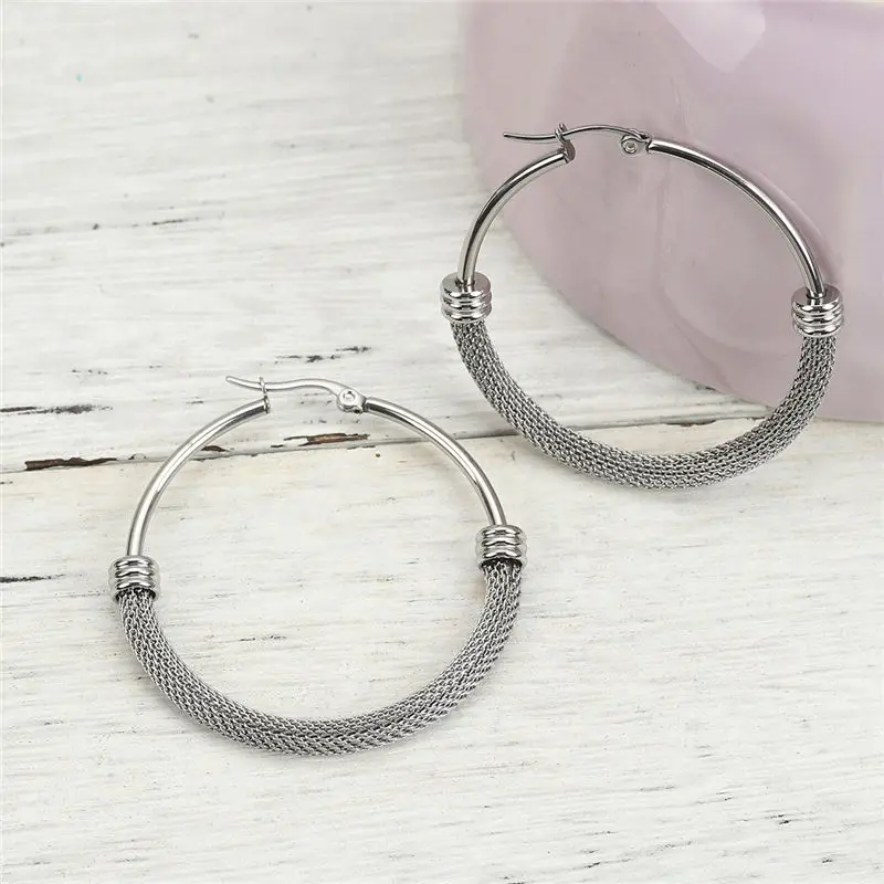 Fashion Stainless Steel Hoop Earrings  Round 4 Sizes Trendy Women Girls Jewelry Gift, Post/ Wire Size: (18 gauge), 1 Pair