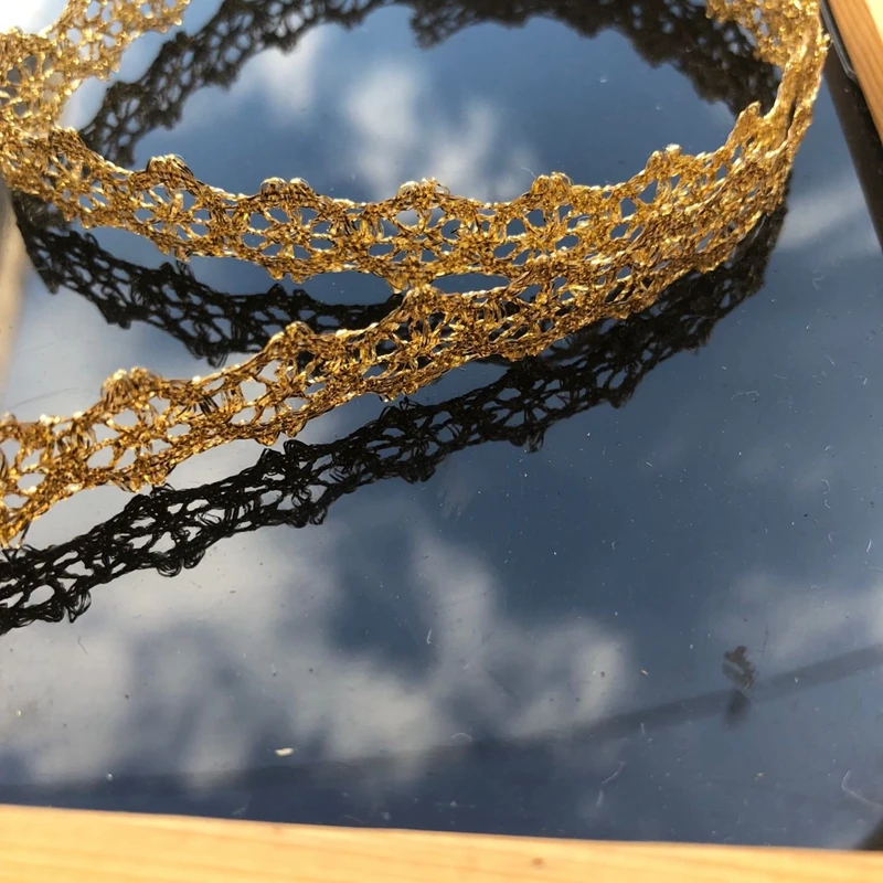 1cm Crocheted Gold Lace Trimming Ribbon Tape diy Wedding Cosplay Clothes Sewing fabric Handmade Headwear Ornaments