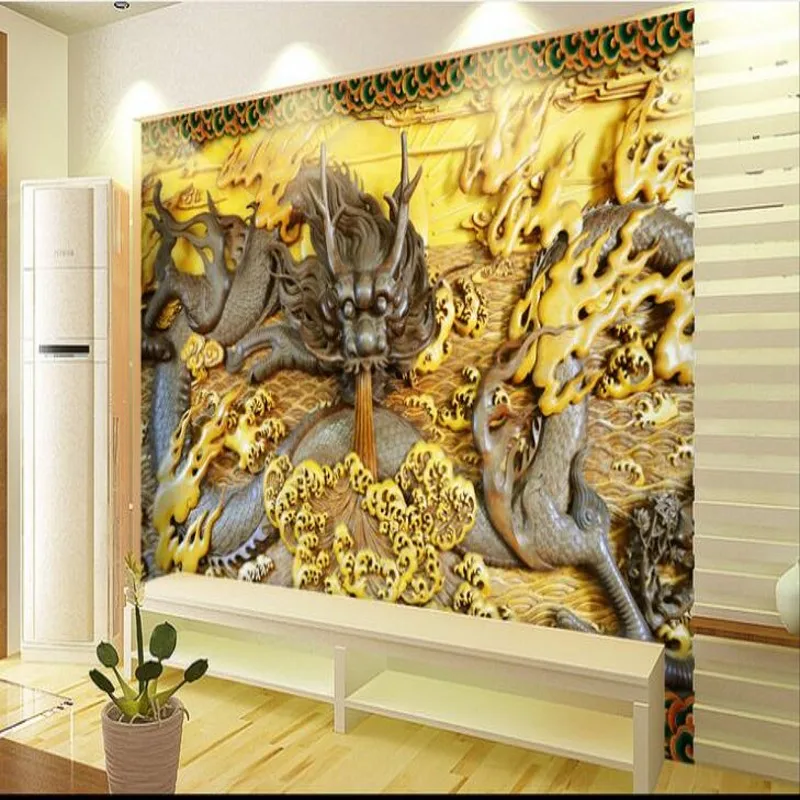 

wellyu Custom large - scale mural 3D stone carvings Longtu TV background wall wallpaper papel de parede para quarto