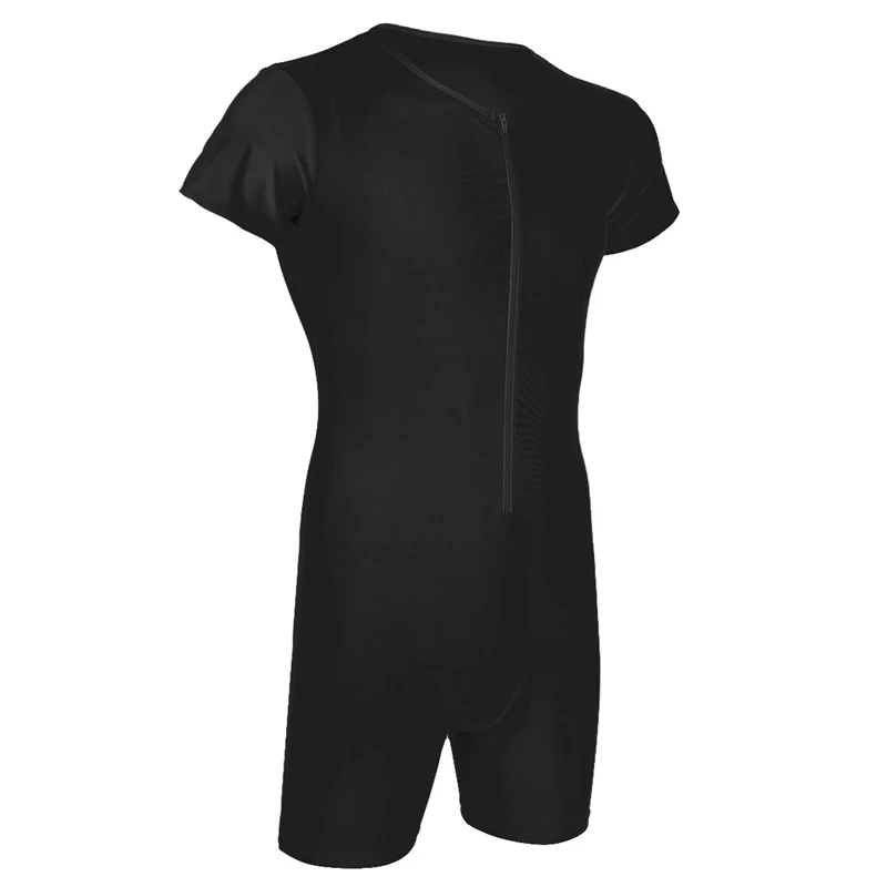 Heren Uit Één Stuk Met Korte Mouwen Rits Aan De Voorkant Boxershort Fitness Bodysuit Ondergoed Voor Heren Badpak Gymnastiek Jumpsuit