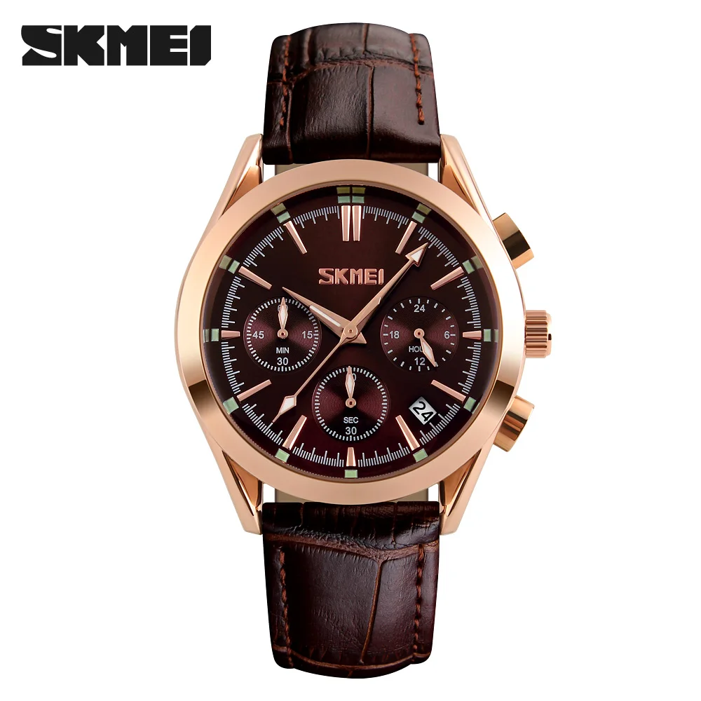 NEW Fashion Casual SKMEI Brand Waterproof Quartz Watch Men Military Leather Sports Watches Man Clock Relogio Masculino