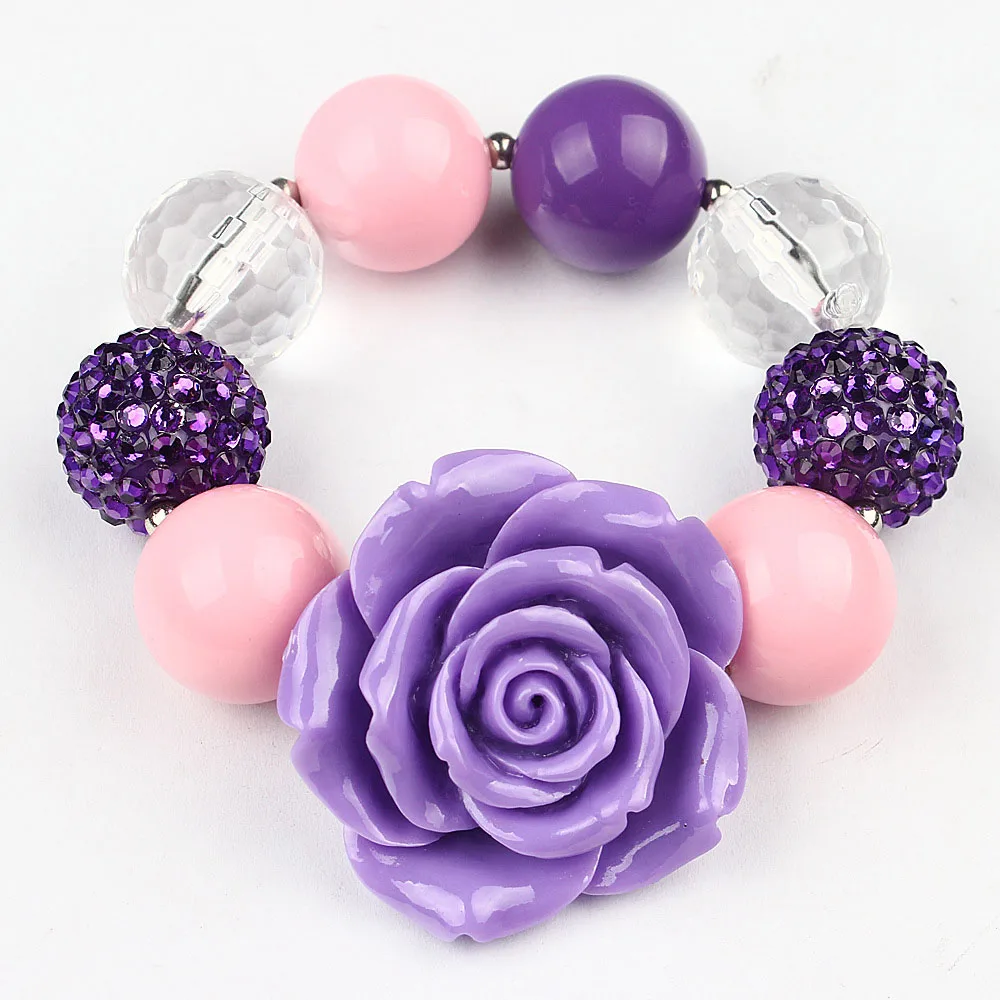 Novelty Item Bargain Product Kids Girl Romantic Purple Resin Flower Charm Children's Day Best Gift Stretched Bracelets Band WX25