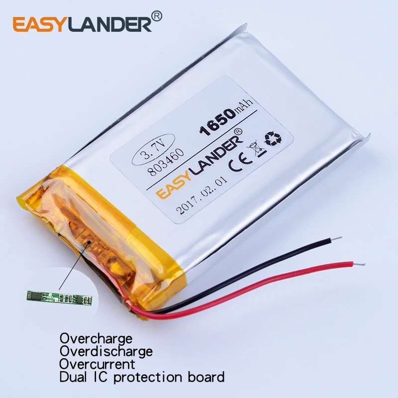 803460 충전식 리튬 이온 폴리머 배터리, 3.7V, 1650mAh